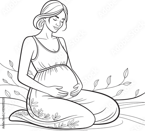 Pregnant woman meditating calmly with the affirmation