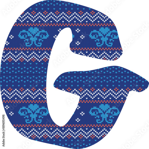 Yarn pattern letters in upper “G” of English alphabet on white background