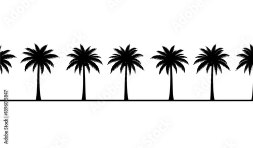 Minimal tropical palm tree border seamless vector pattern in black