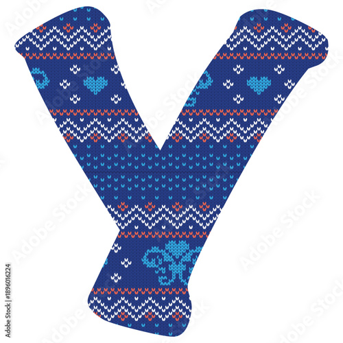Yarn pattern letters in upper “Y” of English alphabet on white background