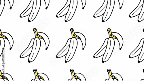 Seamless pattern with peeled bananas in white and yellow color on a white background surface design on transparent background silhouette