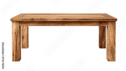 Wooden table with natural finish, isolated on white background, png