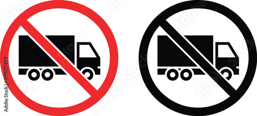 Truck prohibition sign collection showing heavy vehicle restriction in red and black color