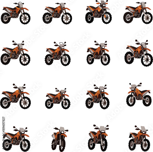 Orange Dirt Bike Vector Illustrations Set
