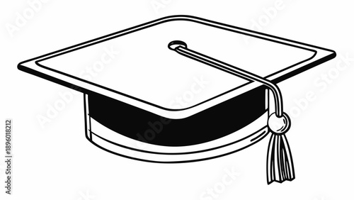 Illustration of a graduation cap with tassel in black and white line art style for academic celebrations on transparent background silhouette