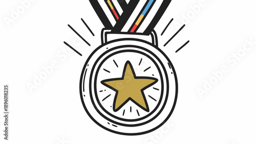 Illustration of a gold star medal with a ribbon and radiating lines on a white background art on transparent background silhouette