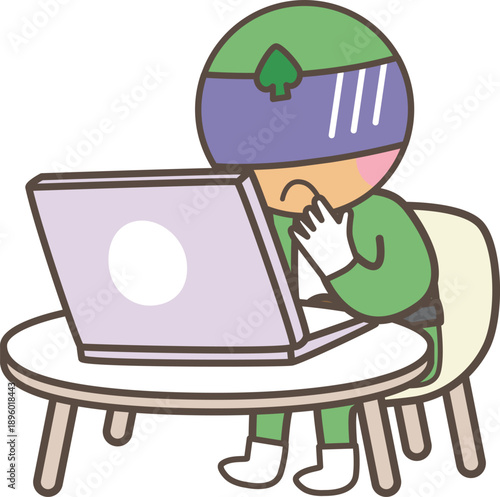 パソコン作業中に困っているヒーローキャラクター