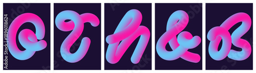 Abstract 3D fluid gradient symbols set in vibrant neon synthwave style