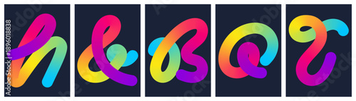 Abstract set of multicolored infinity loop symbols on black background