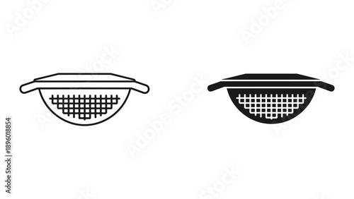 Simple line drawing of two collander or strainer