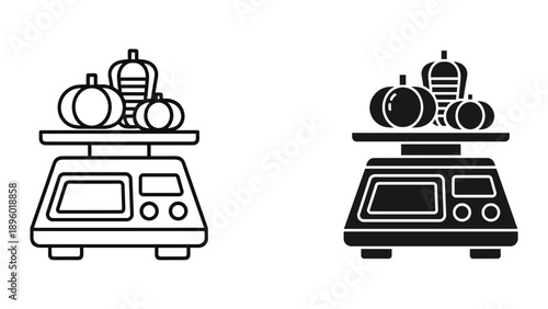 Digital scale weighing fresh fruits and vegetables