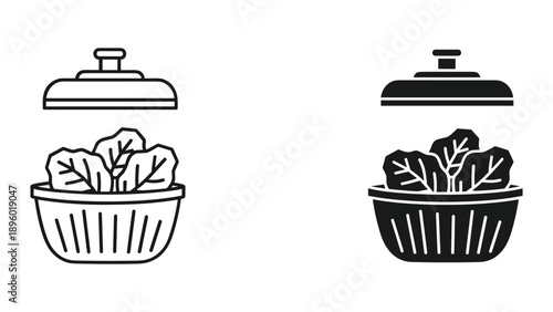 Casserole dishes with leafy greens illustration