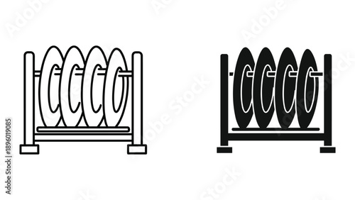 Simple line drawing of tire rack with four tires
