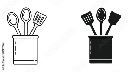 Kitchen utensils in container illustration