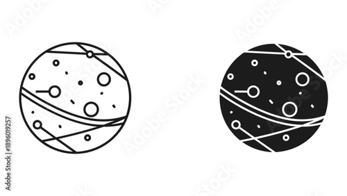 Simple black and white planet icon set