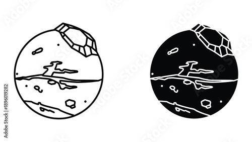 Black and white illustration of moon phases with craters
