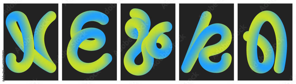 Obraz premium Abstract 3D multicolored fluid gradient loops and curves collection