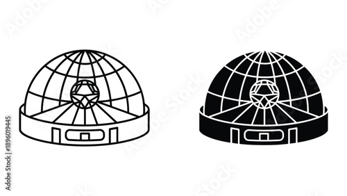 Astronomical dome illustration in black and white