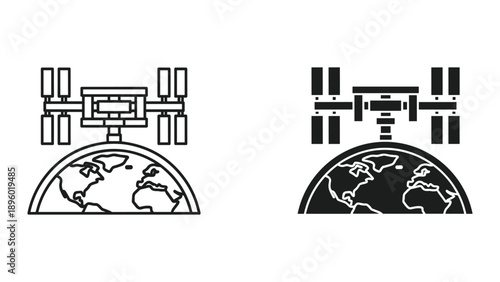 Satellite orbiting earth in two different styles