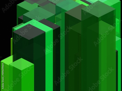 cityscape of many green 3D skyscrapers