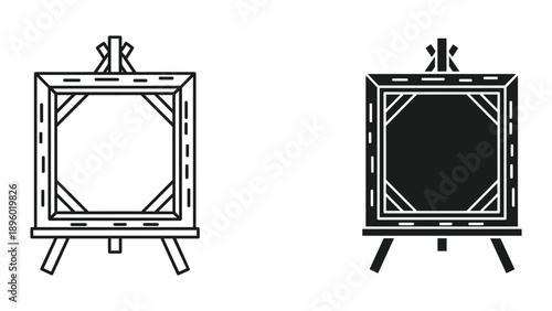 Simple line art illustration of two easels with canvas