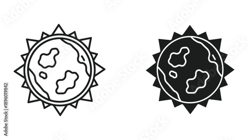 Simple line art icons representing earth and sun