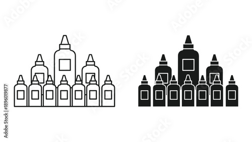 Collection of ink bottles in different sizes