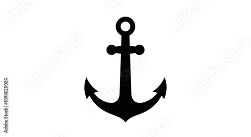 Simple Black Anchor Silhouette Nautical Symbol.