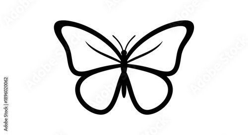 Simple Black and White Butterfly Outline Icon.