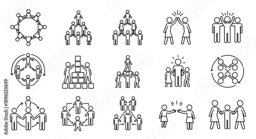 Collection of Business Teamwork and Hierarchy Icons.
