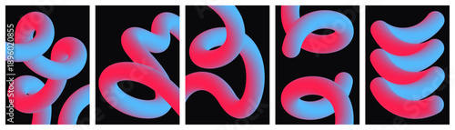 Abstract 3D pink and blue gradient curved tube shapes on black background
