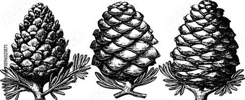 Spruce cone botanical study - vintage 19th century engraving for nature-inspired design