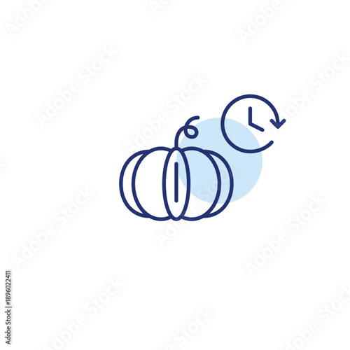 Pumpkin and clock. Fresh groceries, shelf life and farm to table. Pixel perfect, editable stroke vector icon
