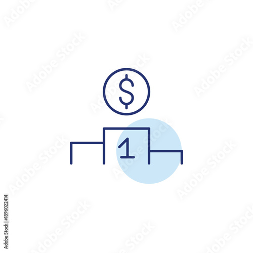 Dollar symbol on podium. Prize money, competition rewards. Pixel perfect, editable stroke vector icon