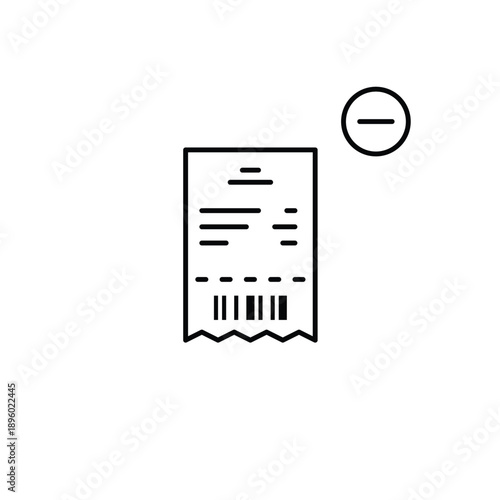 Bar code store receipt and minus. Payment cancelled, invoice unavailable. Pixel perfect, editable stroke vector icon