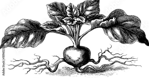 Vintage botanical study of sweet potato root system – hand drawn engraving for educational and artistic purposes
