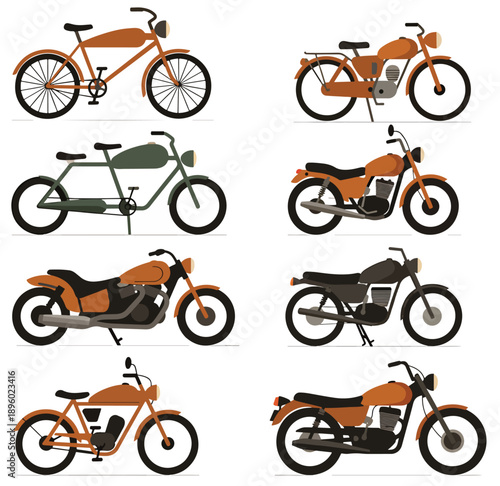 Classic Motorcycles and Bicycles Vector Illustration Collection