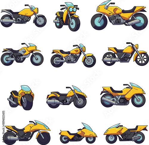 Yellow Motorcycles Vector Graphics Collection