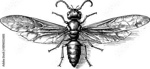 Termite insect specimen vintage botanical engraving for educational design