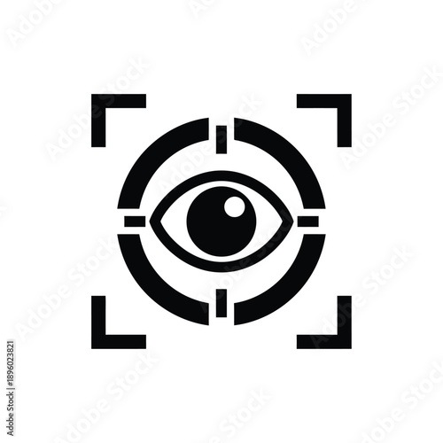 Black and white eye icon with crosshairs on isolated for design and security concepts
