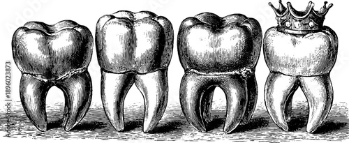 Vintage tooth enamel structure study - 19th century botanical engraving for educational design