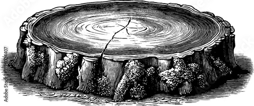Vintage botanical tree ring cross section study illustration for botanical design