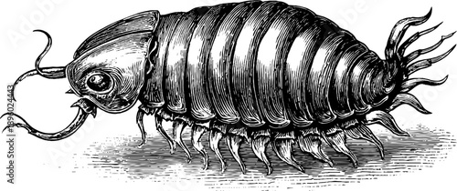 Vintage 19th century trilobite fossil botanical engraving illustration for historical design