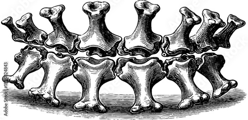 Vintage 19th century vertebra bone fossil botanical study engraving