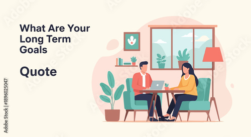 Two people plan long-term goals in a cozy, plant-filled room