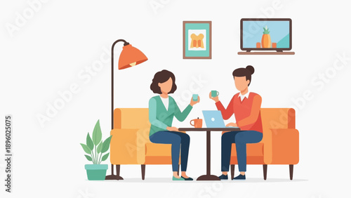 Two people enjoy coffee and conversation at a table