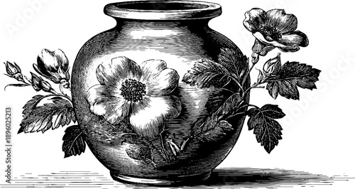 Vintage ceramic vase with botanical design for interior decor and art prints