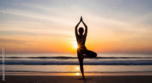 Wallpaper Mural Silhouette of a person practicing yoga on the beach at sunset Torontodigital.ca
