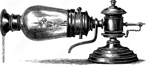 Vintage oil lamp sketch with botanical design for retro interior decor