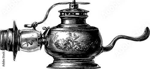 Vintage oil lamp with botanical engraving - antique interior lighting design